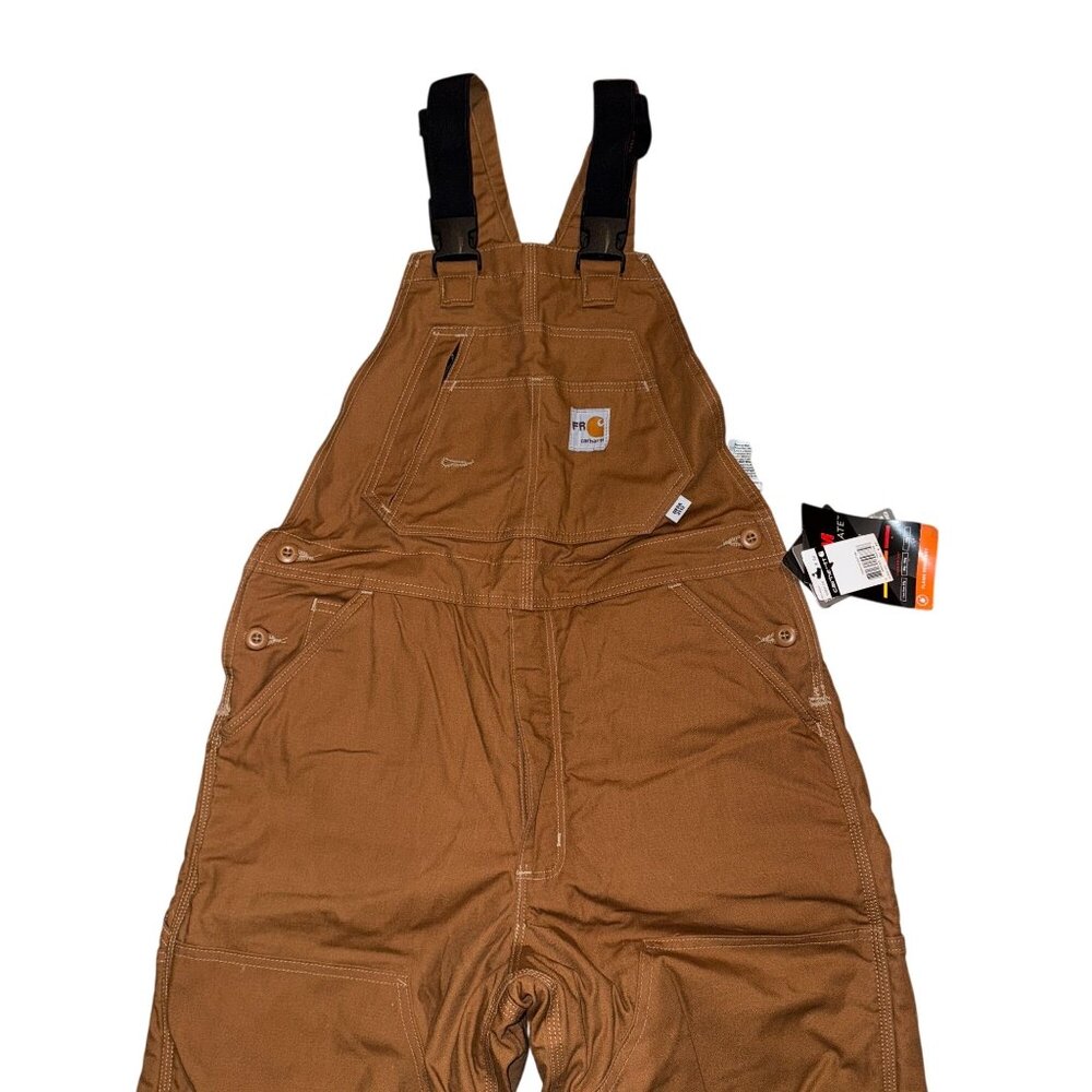 NWT Carhartt Duck Bib Overall Mens 30 X 32 Flame Resistant Heavyweight Quilt Lin - Picture 2 of 7